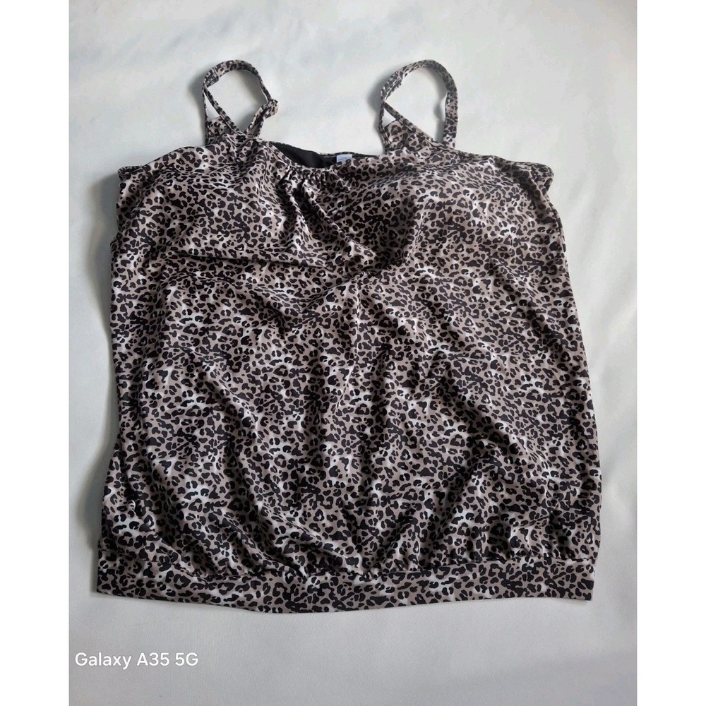 Ocean blue Women's Plus Blouson Bandeau Tankini Top Leopard Print 3XL‎ - Picture 2 of 8